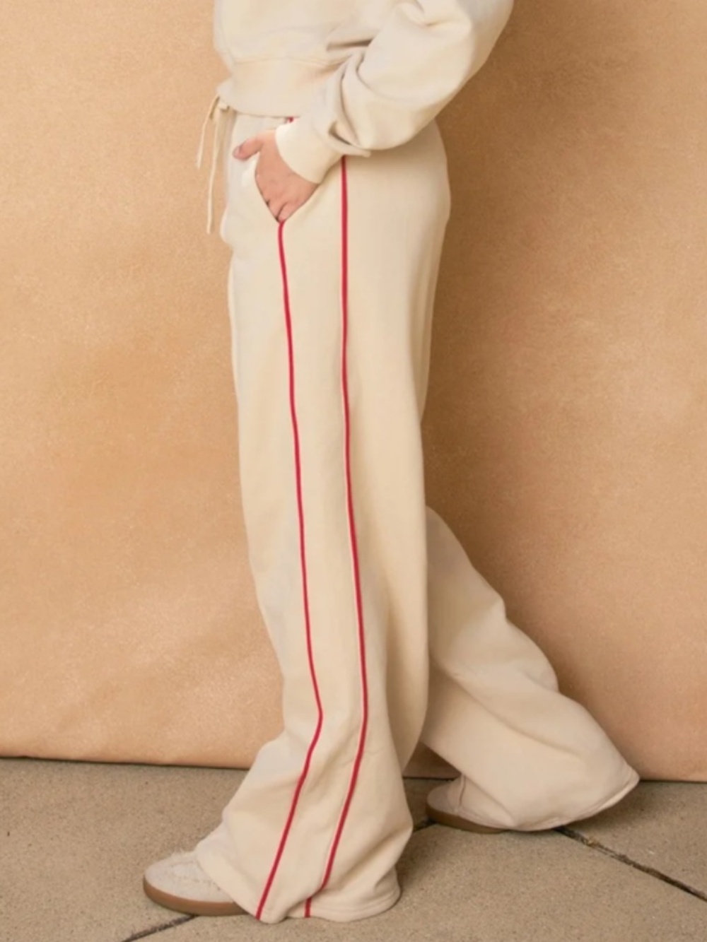 Vici Track Stripe Wide Leg Sweatpants High Rise Flare Pants Cream Red Small S